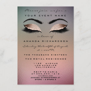 Invitación Purpurina de maquillaje rosa dorado Novia 16º ojo
