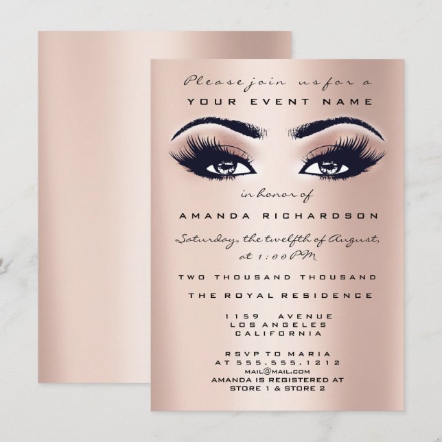 Invitación Purpurina de maquillaje rosa Rubor Ojos 16ª ducha  (Anverso / Reverso)