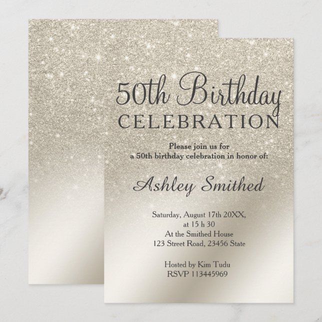 Invitación purpurina de marfil de perlas sombrío metálico 50  (Anverso / Reverso)