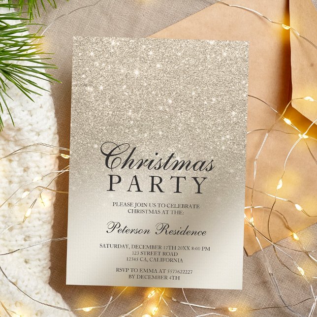 Invitación purpurina de marfil perlas Navidades de Relieve me (pearl ivory glitter ombre metallic foil Christmas Invitation)