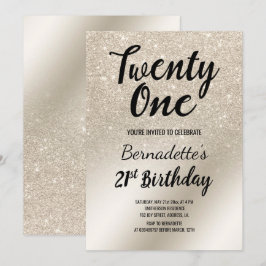 Invitación purpurina de marfil perlas sombrío metálico 21 cum