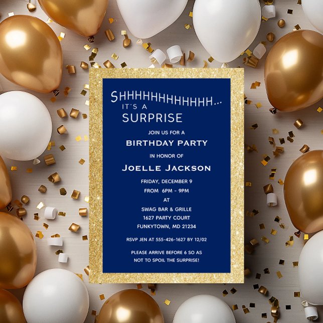 Invitación Purpurina de Marina y Oro Sorpresa Fiesta Cumpleañ (Subido por el creador)