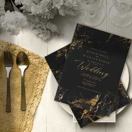 Invitación Purpurina de mármol Boda Black Gold ID644