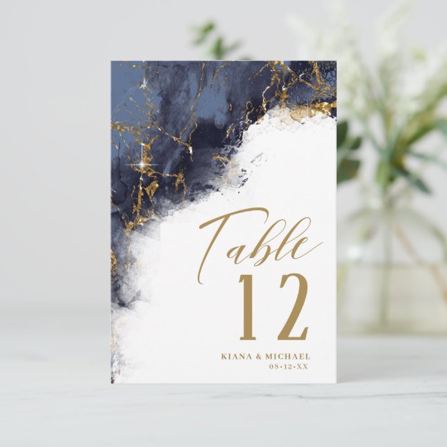 Invitación Purpurina de mármol Boda Navy Blue Gold ID644 (Anverso de pie)