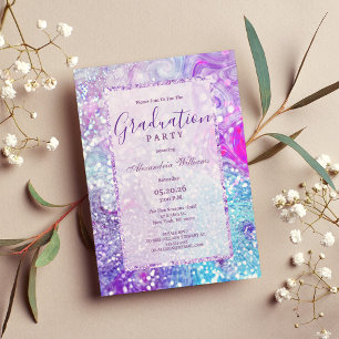 Invitación purpurina de mármol de lavanda de lila verde azula