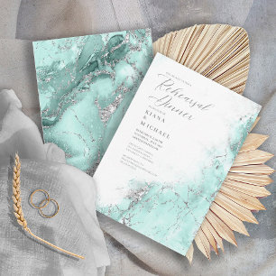 Invitación Purpurina de mármol ensayo Verde azulado Silver ID