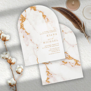 Invitación Purpurina de Mármol moderno Boda Arco de Oro ID816
