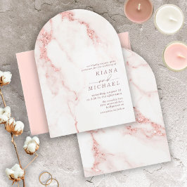Invitación Purpurina de mármol moderno Boda Rosa Arco de Oro 