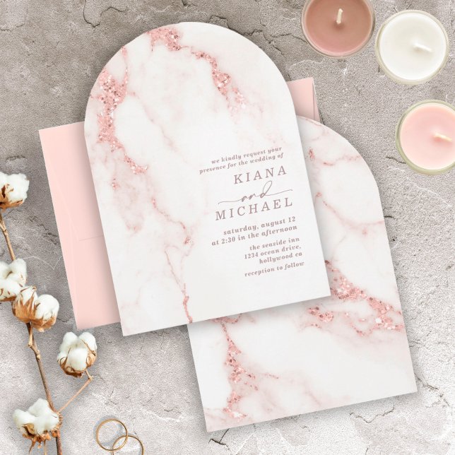 Invitación Purpurina de mármol moderno Boda Rosa Arco de Oro  (Subido por el creador)