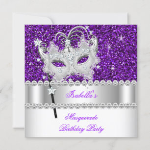 Invitación Purpurina de Mascarada Máscara de Diamantes Púrpur