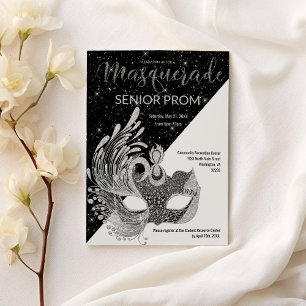 Invitación Purpurina de máscaras de plata blanca negra