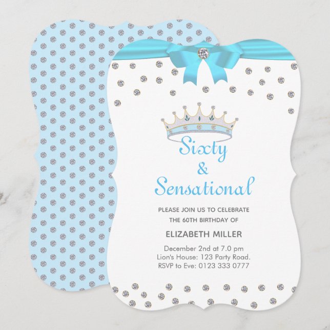 Invitación Purpurina de moda Diamante Crown Sesenta y Sensaci (Anverso / Reverso)
