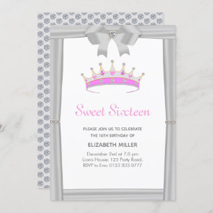 Invitación Purpurina de moda Diamond Crown Sweet 16