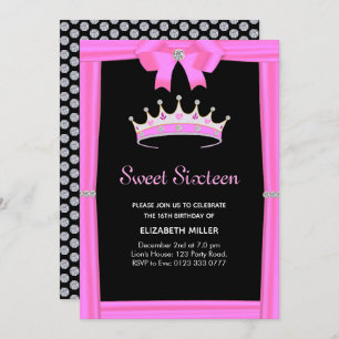Invitación Purpurina de moda Diamond Crown Sweet 16