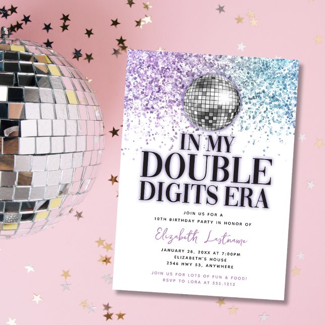 Invitación Purpurina de moda Disco Doble Dígito Era Cumpleaño (Subido por el creador)