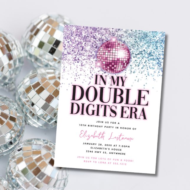 Invitación Purpurina de moda Disco Doble Dígito Era Cumpleaño (Subido por el creador)
