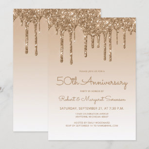 Invitación Purpurina de moda Drip Gold Fiesta 50 años