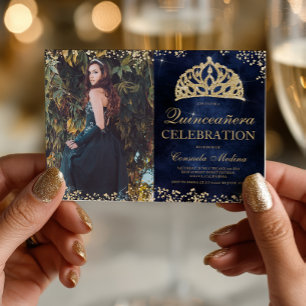 Invitación purpurina de moda foto de la marina tiara Quinceañ