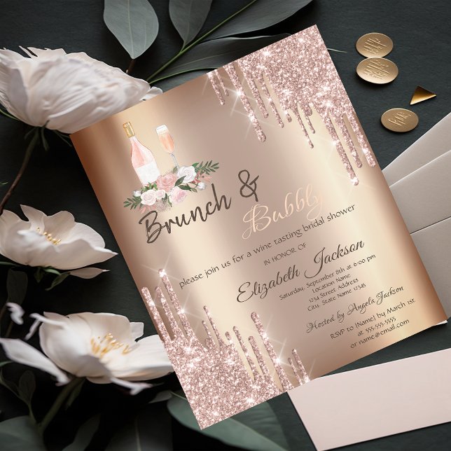 Invitación Purpurina de moda gotea ducha de novia y brunch (Subido por el creador)