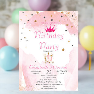 Invitación Purpurina de moda Tiara, Velas, fiesta de cumpleañ