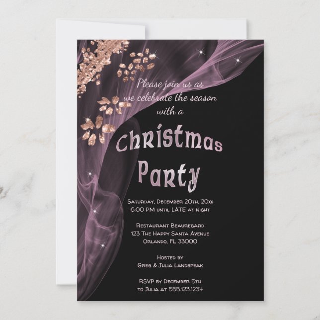 Invitación Purpurina de Navidades de nuggets de oro Rosa rico (Anverso)