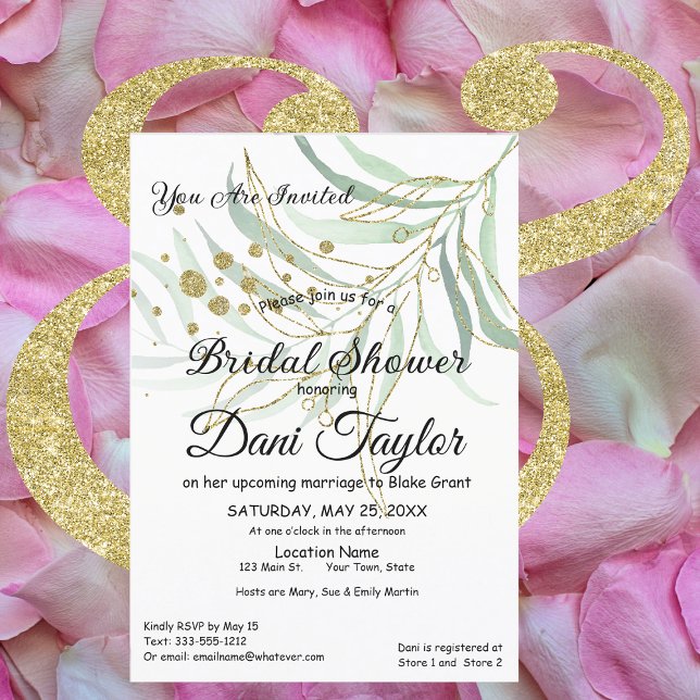 Invitación Purpurina de novias de follaje verde simple (Subido por el creador)