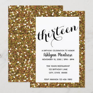 Invitación Purpurina de Oro 13 cumpleaños