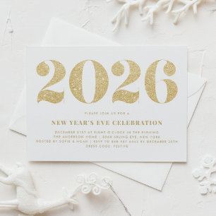 Invitación Purpurina de oro 2024 Fiesta de Nochevieja