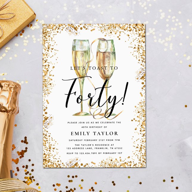 Invitación Purpurina de oro 40.º Fiesta de cumpleaños (Subido por el creador)