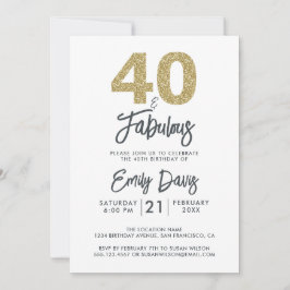 Invitación Purpurina de oro 40 y fabuloso | 40.º Fiesta de cu