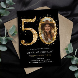 Invitación Purpurina de oro 50.ª foto de cumpleaños
