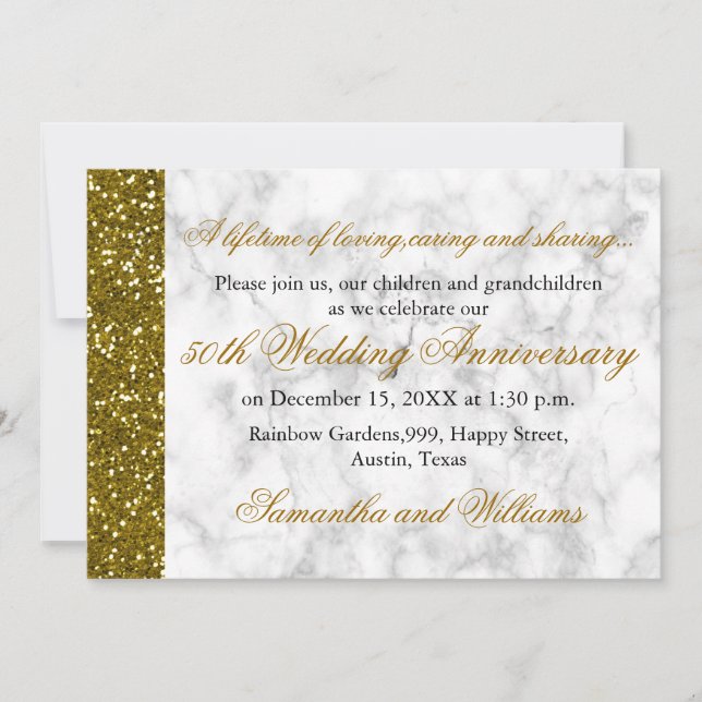 Invitación Purpurina de oro 50° aniversario Boda (Anverso)