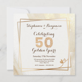 Invitación Purpurina de Oro 50 aniversario Boda Texto elegant