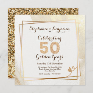 Invitación Purpurina de Oro 50 aniversario Boda Texto elegant