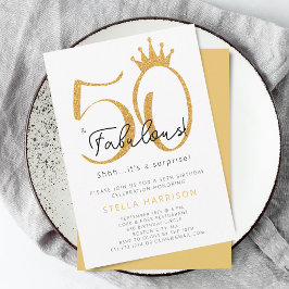 Invitación Purpurina de oro 50 y fabulosa fiesta de cumpleaño
