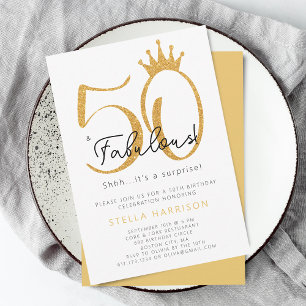 Invitación Purpurina de oro 50 y fabulosa fiesta de cumpleaño