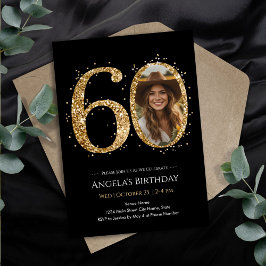 Invitación Purpurina de oro 60.ª foto de cumpleaños