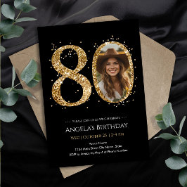 Invitación Purpurina de oro 80th Birthday Photo