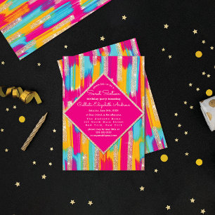 Invitación Purpurina de oro amarillo rosado Neon Paint Verde 