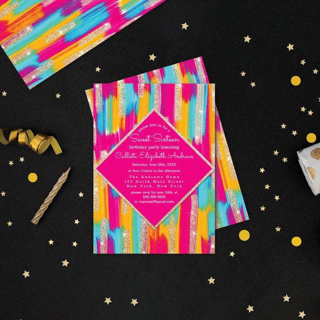 Invitación Purpurina de oro amarillo rosado Neon Paint Verde  (Subido por el creador)