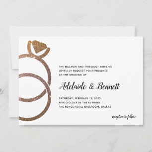 Invitación Purpurina de oro Anillos apilados Boda moderno