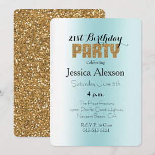 Invitación Purpurina de oro Aqua Blue White Ombre
