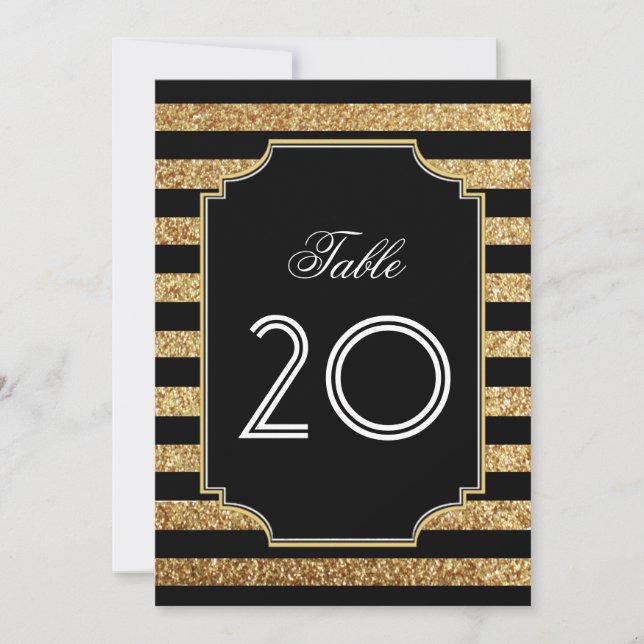 Invitación Purpurina de oro Art Deco Números de tabla de los  (Anverso)