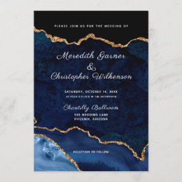 Invitación Purpurina de oro azul Agate Geode Boda