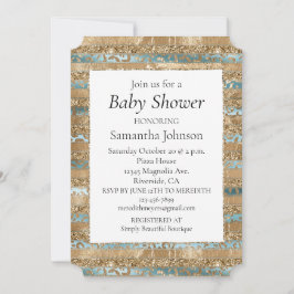Invitación Purpurina de oro azul Aqua Leopard Print Stripes