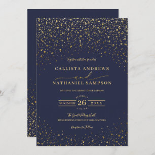 Invitación Purpurina de oro azul de la marina Boda Confetti