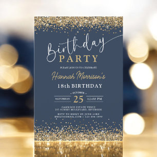 Invitación Purpurina de oro azul de la Marina de moda Cualqui