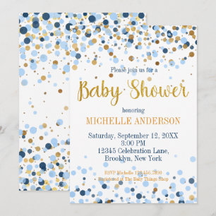 Invitación Purpurina de oro azul moderno Confetti Baby Shower