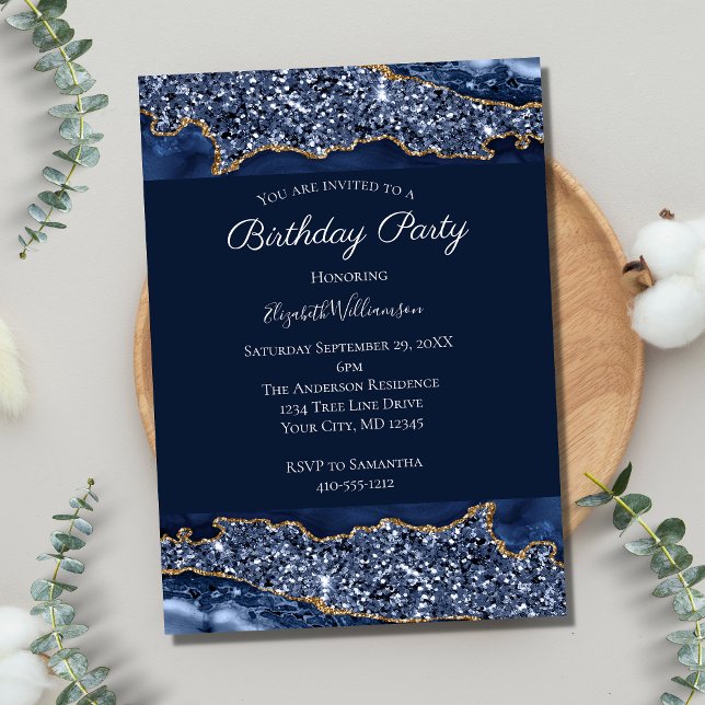 Invitación Purpurina De Oro Azul Por Su Cumpleaños (Subido por el creador)