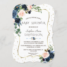 Invitación Purpurina de oro azul rosa Floral Confetti Baby Sh